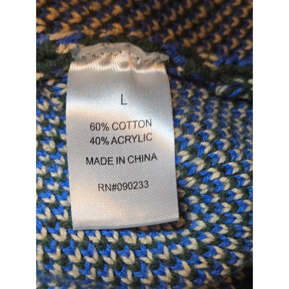 Pacsun Mens Fairisle Crew Sweater Green Blue Off-White Large Grandpa Sweater Y2K